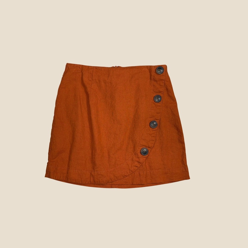 Harper Heritage Rust Orange Linen Blend Button Front Mini Skirt Small PW2001640